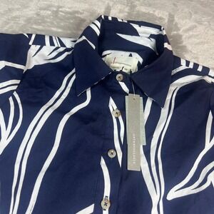 NWT Anthropologie Women's XSP Petite Shirt Dress Navy White Floral Leaf Cotton